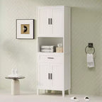 Meuble de salle de bain autoportant haut Okak avec portes et tiroirs/étagères, unité de rangement au sol pour salle de bain, cuisine