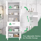 Meuble de salle de bain autoportant haut Okak avec portes et tiroirs/étagères, unité de rangement au sol pour salle de bain, cuisine