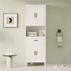 Meuble de salle de bain autoportant haut Okak avec portes et tiroirs/étagères, unité de rangement au sol pour salle de bain, cuisine