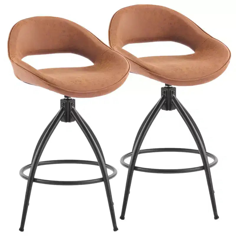 Karl Home 2 Piece Set of Brown Swivel Bar Stools with Hollow - out Backrest, PU Upholstery & Powder