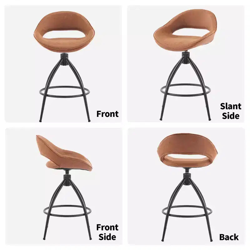 Karl Home 2 Piece Set of Brown Swivel Bar Stools with Hollow - out Backrest, PU Upholstery & Powder