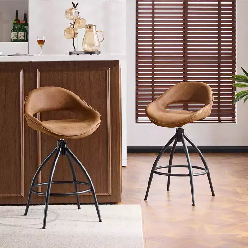 Karl Home 2 Piece Set of Brown Swivel Bar Stools with Hollow - out Backrest, PU Upholstery & Powder