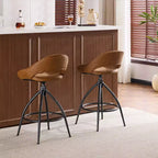 Karl Home 2 Piece Set of Brown Swivel Bar Stools with Hollow - out Backrest, PU Upholstery & Powder
