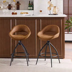 Karl Home 2 Piece Set of Brown Swivel Bar Stools with Hollow - out Backrest, PU Upholstery & Powder