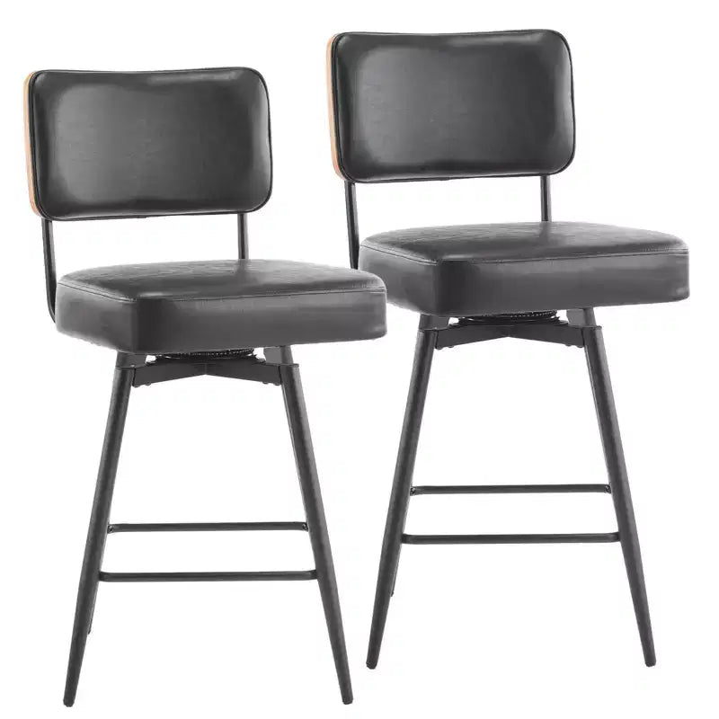 Karl Lot de 2 tabourets de bar en cuir PU noir et dossier en bois courbé, base en fer, pivotants