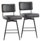 Karl Lot de 2 tabourets de bar en cuir PU noir et dossier en bois courbé, base en fer, pivotants