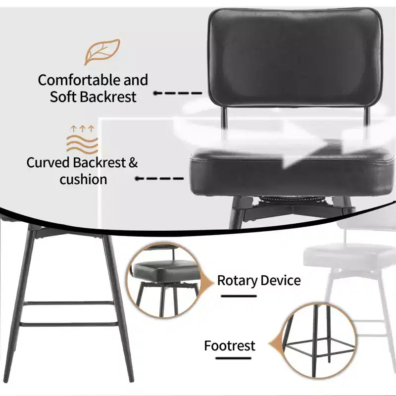 Karl Lot de 2 tabourets de bar en cuir PU noir et dossier en bois courbé, base en fer, pivotants