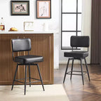 Karl Lot de 2 tabourets de bar en cuir PU noir et dossier en bois courbé, base en fer, pivotants