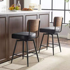 Karl Lot de 2 tabourets de bar en cuir PU noir et dossier en bois courbé, base en fer, pivotants