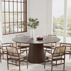 PexFix 60 Round Dining Table for 6 People Modern Pedestal Table with Fluted Cone Base & Wood MDF Top for Small Space Kitchen Dining Room Cafe Walnut