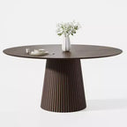 PexFix 60 Round Dining Table for 6 People Modern Pedestal Table with Fluted Cone Base & Wood MDF Top for Small Space Kitchen Dining Room Cafe Walnut