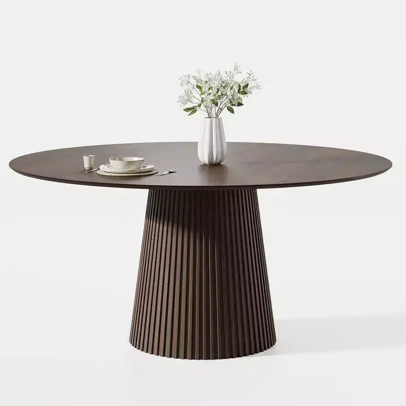 PexFix 60 Round Dining Table for 6 People Modern Pedestal Table with Fluted Cone Base & Wood MDF Top for Small Space Kitchen Dining Room Cafe Walnut