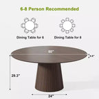 PexFix 60 Round Dining Table for 6 People Modern Pedestal Table with Fluted Cone Base & Wood MDF Top for Small Space Kitchen Dining Room Cafe Walnut