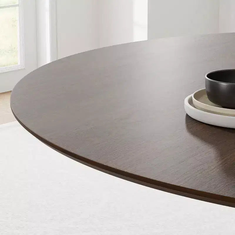 PexFix 60 Round Dining Table for 6 People Modern Pedestal Table with Fluted Cone Base & Wood MDF Top for Small Space Kitchen Dining Room Cafe Walnut