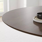 PexFix 60 Round Dining Table for 6 People Modern Pedestal Table with Fluted Cone Base & Wood MDF Top for Small Space Kitchen Dining Room Cafe Walnut