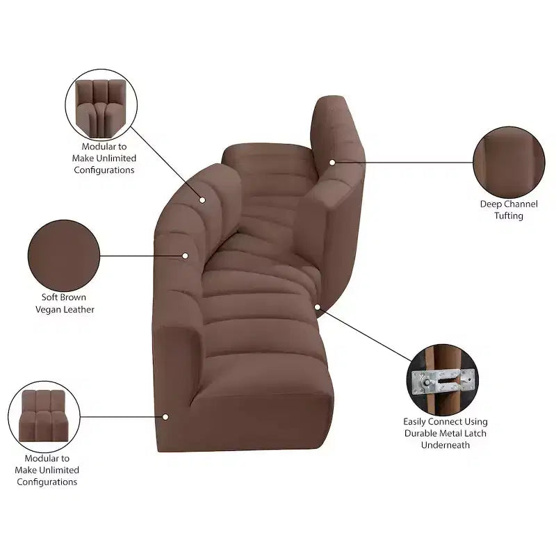 Meridian Furniture, Canapé modulable Arc en cuir vegan marron