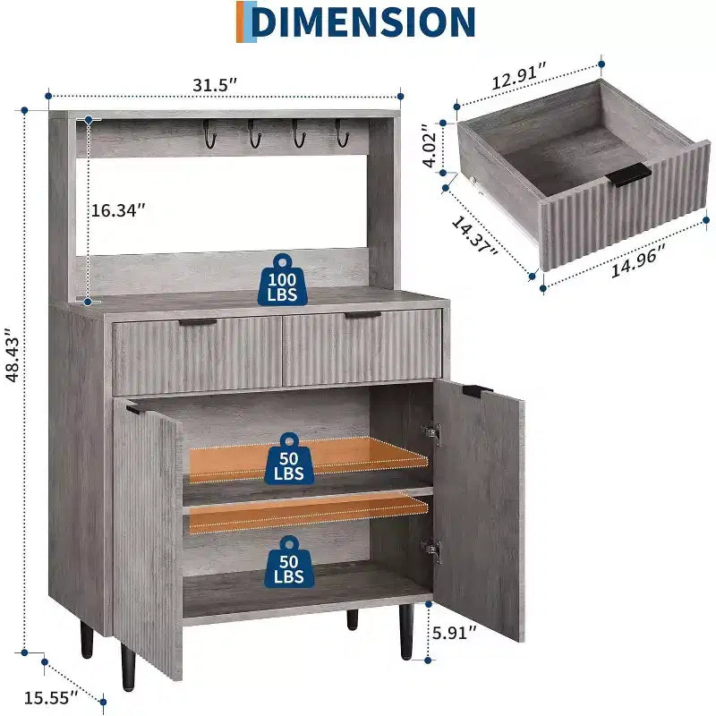 Meuble de Rangement Buffet Contemporain avec 2 Tiroirs et Étagères Réglables