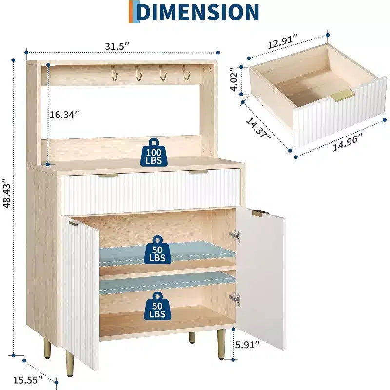 Meuble de Rangement Buffet Contemporain avec 2 Tiroirs et Étagères Réglables