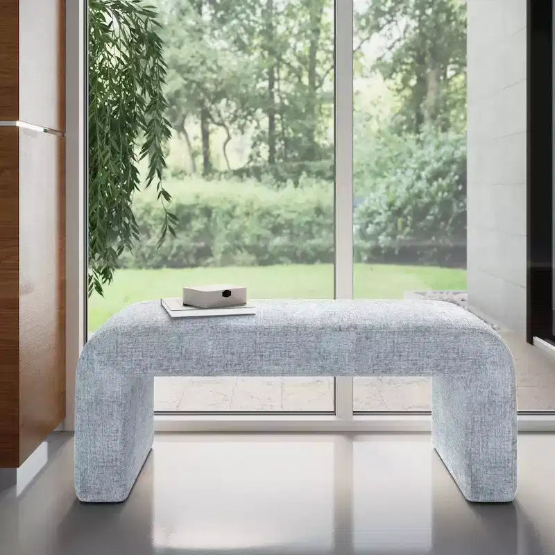 Jofran,Sophia Modern Luxury Curved Upholstered Waterfall Jacquard Bench - Small