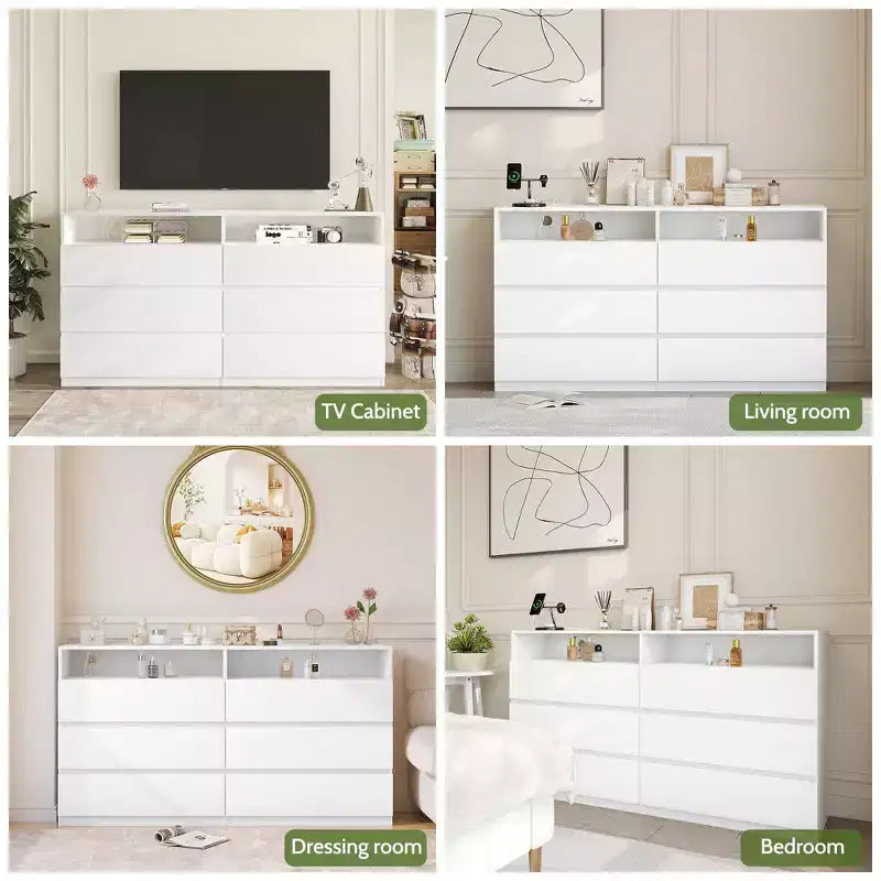 Coiffeuse moderne Dyonery à 6 tiroirs avec plateau coulissant, comprenant des tiroirs, un organiseur pour chambre à coucher, placard et salon