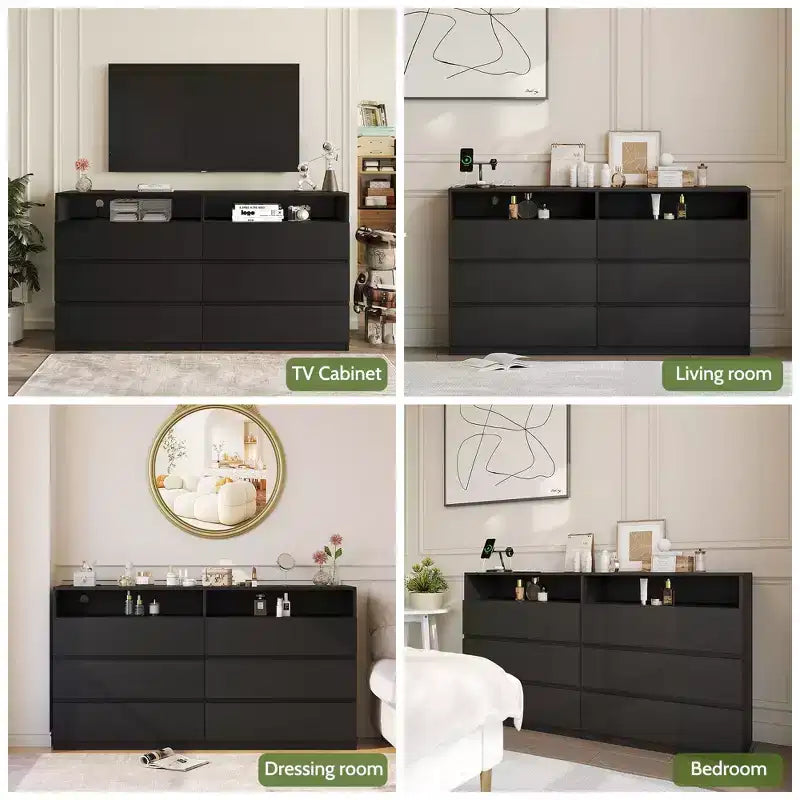 Coiffeuse moderne Dyonery à 6 tiroirs avec plateau coulissant, comprenant des tiroirs, un organiseur pour chambre à coucher, placard et salon