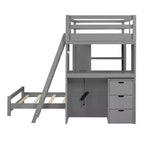 Twin over Twin Separable Bunk Beds with Desk and Drawers, Wood L-Shape Bunk Bed Frame with USB Ports and LED Ligh for Kids Teens