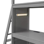 Twin over Twin Separable Bunk Beds with Desk and Drawers, Wood L-Shape Bunk Bed Frame with USB Ports and LED Ligh for Kids Teens