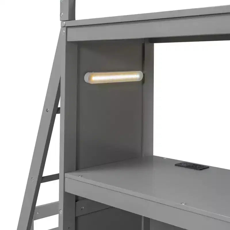 Twin over Twin Separable Bunk Beds with Desk and Drawers, Wood L-Shape Bunk Bed Frame with USB Ports and LED Ligh for Kids Teens
