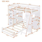 Twin over Twin Separable Bunk Beds with Desk and Drawers, Wood L-Shape Bunk Bed Frame with USB Ports and LED Ligh for Kids Teens