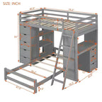 Twin over Twin Separable Bunk Beds with Desk and Drawers, Wood L-Shape Bunk Bed Frame with USB Ports and LED Ligh for Kids Teens