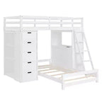 Twin over Twin Separable Bunk Beds with Desk and Drawers, Wood L-Shape Bunk Bed Frame with USB Ports and LED Ligh for Kids Teens