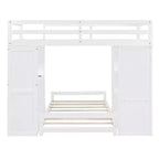 Twin over Twin Separable Bunk Beds with Desk and Drawers, Wood L-Shape Bunk Bed Frame with USB Ports and LED Ligh for Kids Teens