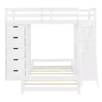 Twin over Twin Separable Bunk Beds with Desk and Drawers, Wood L-Shape Bunk Bed Frame with USB Ports and LED Ligh for Kids Teens