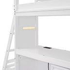 Twin over Twin Separable Bunk Beds with Desk and Drawers, Wood L-Shape Bunk Bed Frame with USB Ports and LED Ligh for Kids Teens
