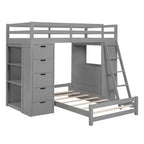 Twin over Twin Separable Bunk Beds with Desk and Drawers, Wood L-Shape Bunk Bed Frame with USB Ports and LED Ligh for Kids Teens