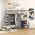 Twin over Twin Separable Bunk Beds with Desk and Drawers, Wood L-Shape Bunk Bed Frame with USB Ports and LED Ligh for Kids Teens