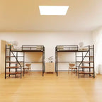 GDFStudio Holden Metal Loft Bed with Desk, Built-in Charging Station and LED Lighting
