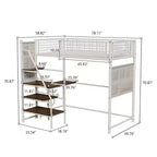 GDFStudio Holden Metal Loft Bed with Desk, Built-in Charging Station and LED Lighting