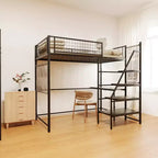 GDFStudio Holden Metal Loft Bed with Desk, Built-in Charging Station and LED Lighting