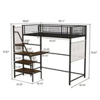 GDFStudio Holden Metal Loft Bed with Desk, Built-in Charging Station and LED Lighting
