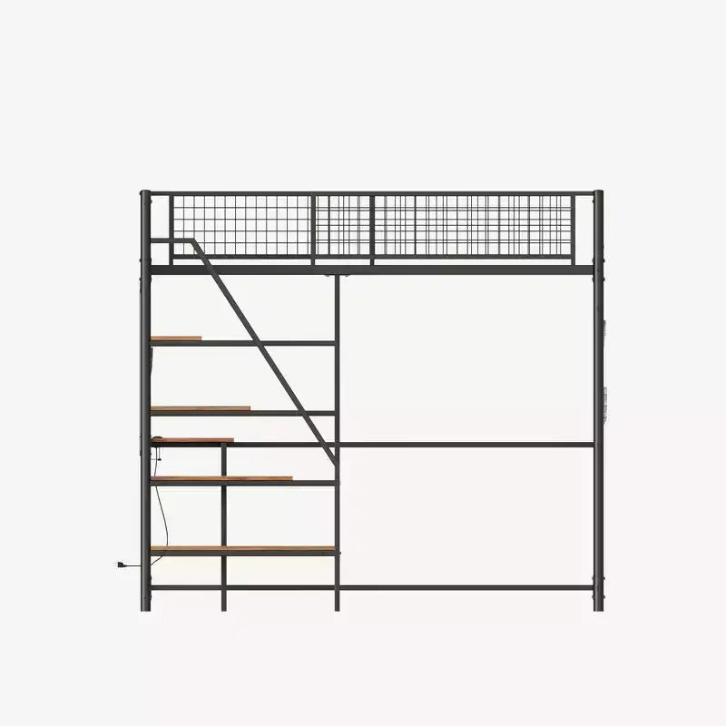 GDFStudio Holden Metal Loft Bed with Desk, Built-in Charging Station and LED Lighting