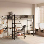 GDFStudio Holden Metal Loft Bed with Desk, Built-in Charging Station and LED Lighting