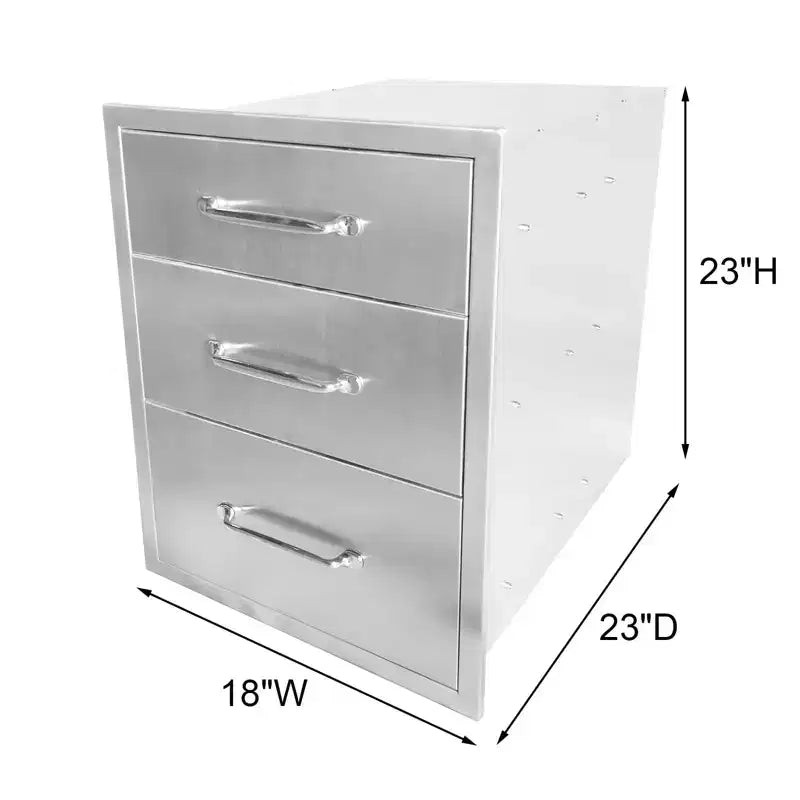 18W x 23H x 23D Inch Outdoor Kitchen Stainless Steel Double Access Drawers Combo for BBQ Island or Grill Station