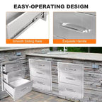18W x 23H x 23D Inch Outdoor Kitchen Stainless Steel Double Access Drawers Combo for BBQ Island or Grill Station