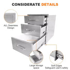 18W x 23H x 23D Inch Outdoor Kitchen Stainless Steel Double Access Drawers Combo for BBQ Island or Grill Station