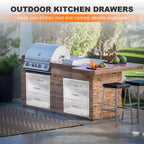 18W x 23H x 23D Inch Outdoor Kitchen Stainless Steel Double Access Drawers Combo for BBQ Island or Grill Station