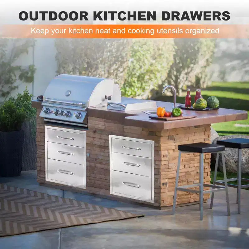 18W x 23H x 23D Inch Outdoor Kitchen Stainless Steel Double Access Drawers Combo for BBQ Island or Grill Station