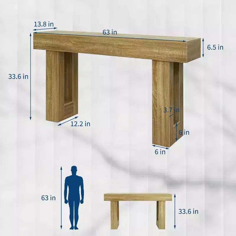 Solid Wood Console Table for Entryway, 63 Farmhouse Entryway Sofa Table Behind Couch, Rectangular Accent Tables for Living Room Hallway, Foyer