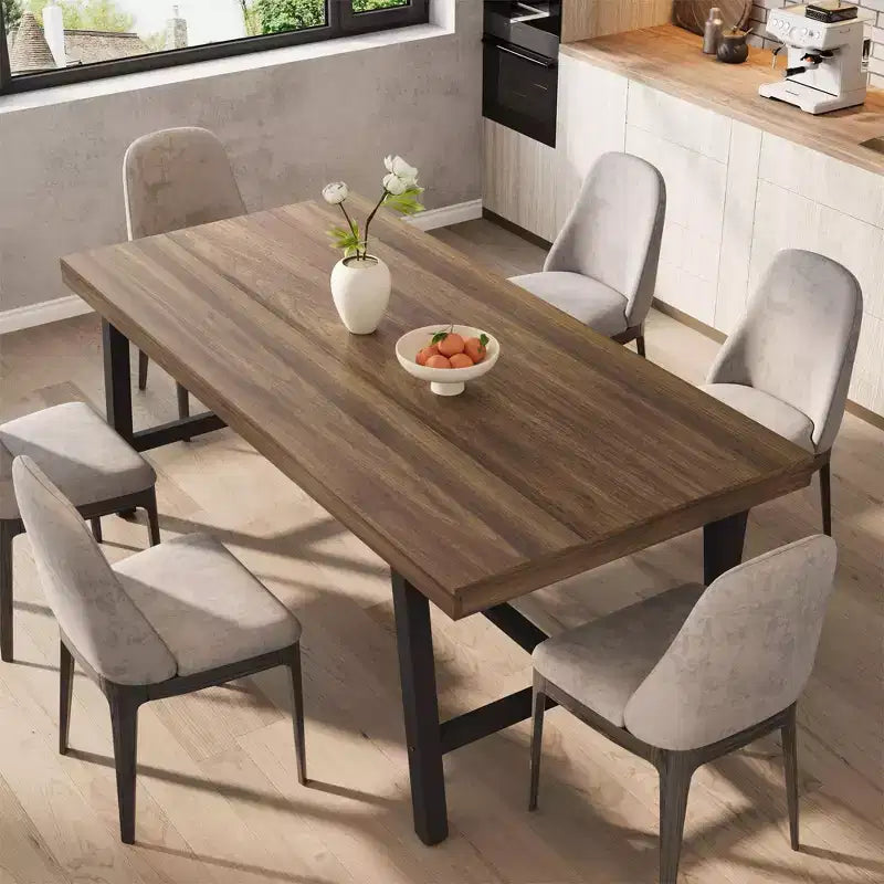 Table à manger industrielle pour 6-8 personnes, table de cuisine en bois de 180 cm de long avec cadre métallique robuste et finition marron rustique (Marron, 180 cm de long)