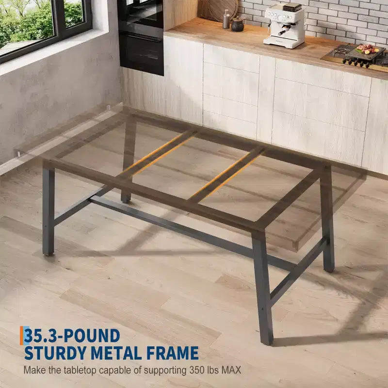 Table à manger industrielle pour 6-8 personnes, table de cuisine en bois de 180 cm de long avec cadre métallique robuste et finition marron rustique (Marron, 180 cm de long)